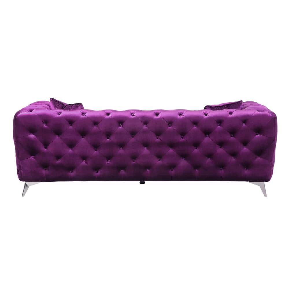 Elegant Chic Purple Velvet Tufted Sofa with Round Arms and Chrome Legs