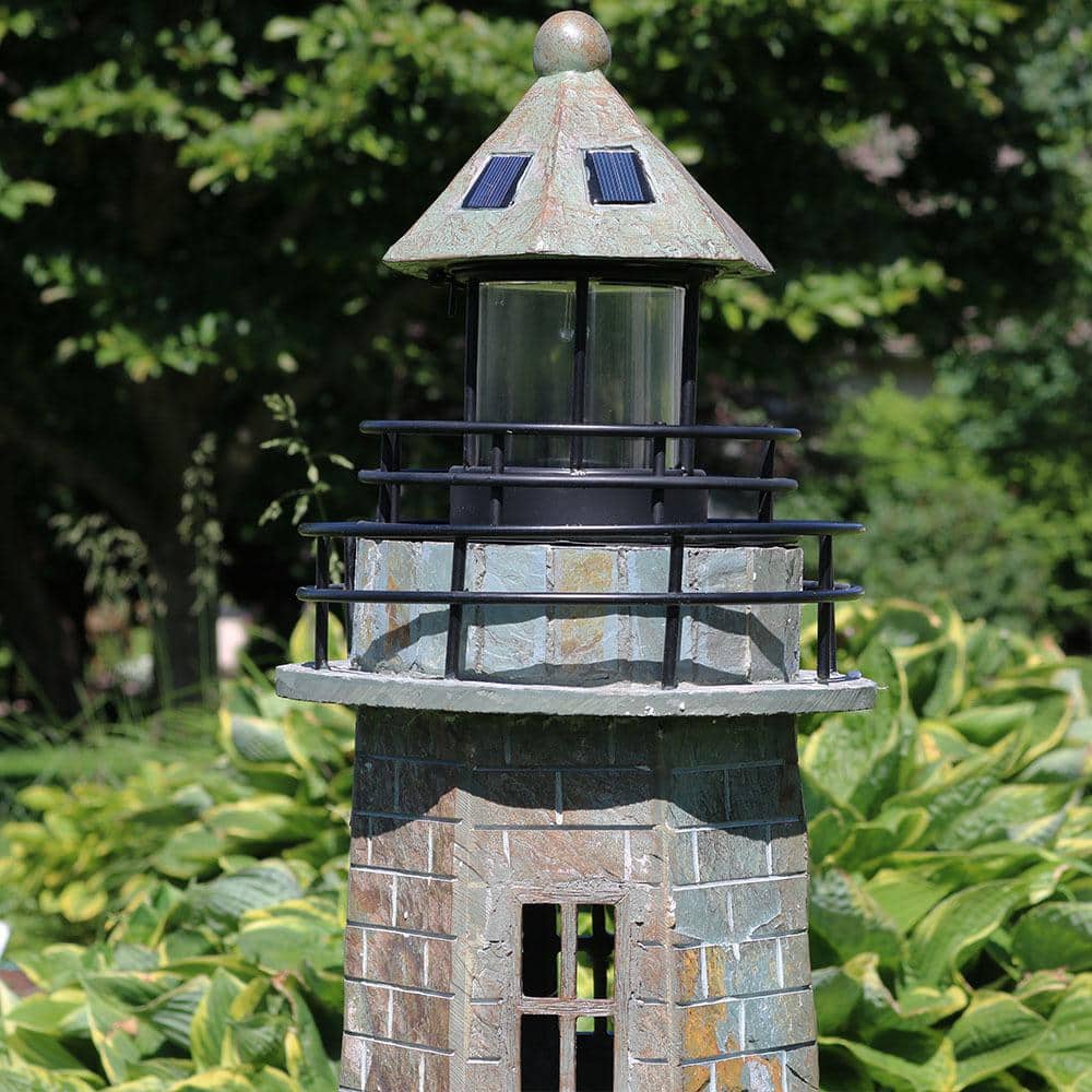 Gray Resin Solar LED Nautical Lighthouse Statue - 35"