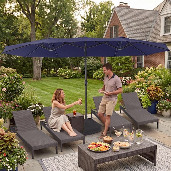 are patio umbrellas waterproof 15 ft. Patio Umbrella,Waterproof and UV Protection Round Market Umbrella in  Navy with Metal Frame and Crank Handle Qr6MQsCR6ilAz8PFQ8tM-0601