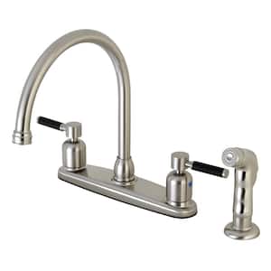 Modern 2-Handle High Arc Standard Kitchen Faucet with Side Sprayer in Brushed Nickel