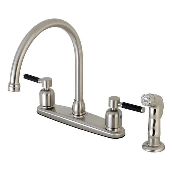 Kingston Brass Modern 2-Handle High Arc Standard Kitchen Faucet with Side Sprayer in Brushed Nickel