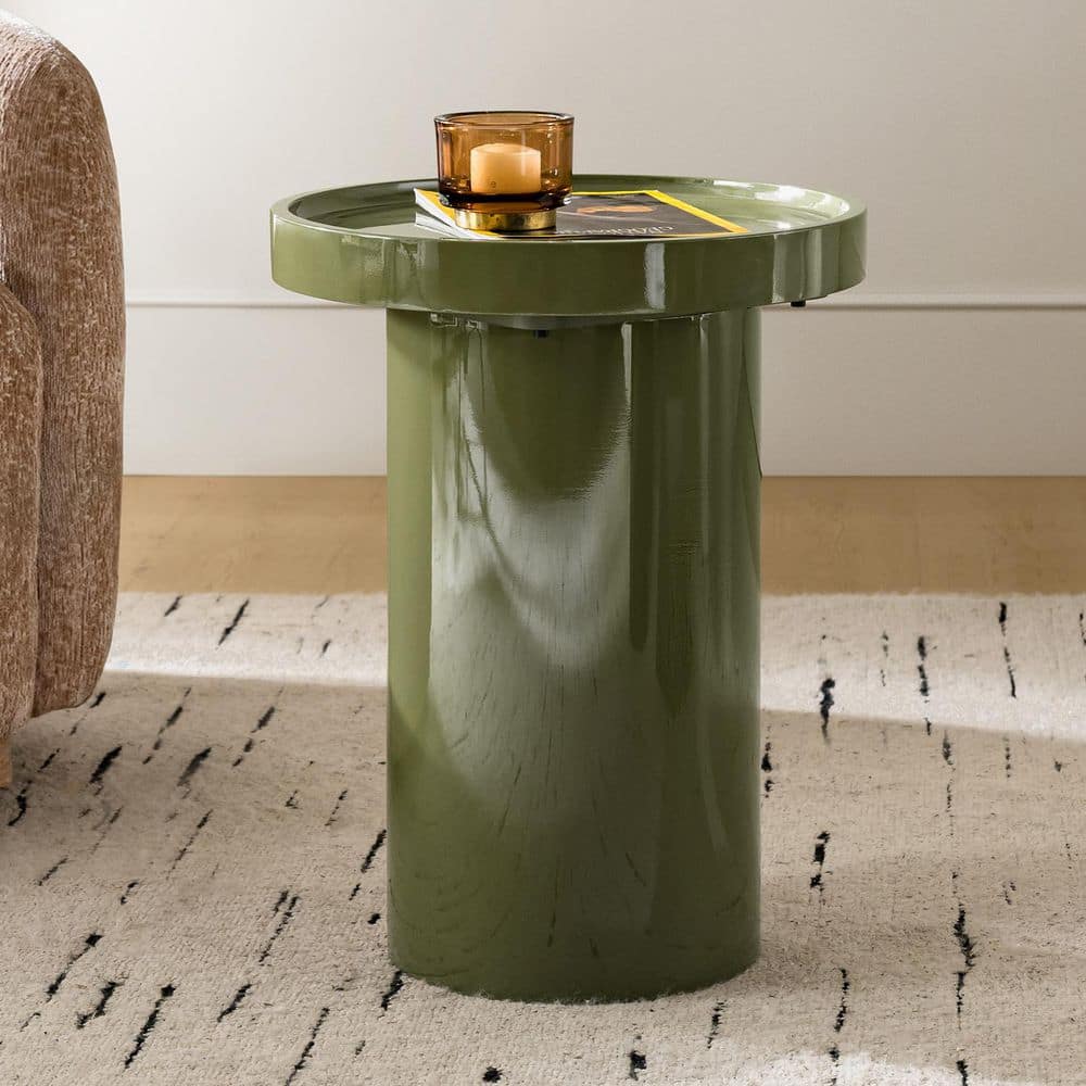 JAYDEN CREATION Xanthe 15.75 in. Olive Round Wood End Table with