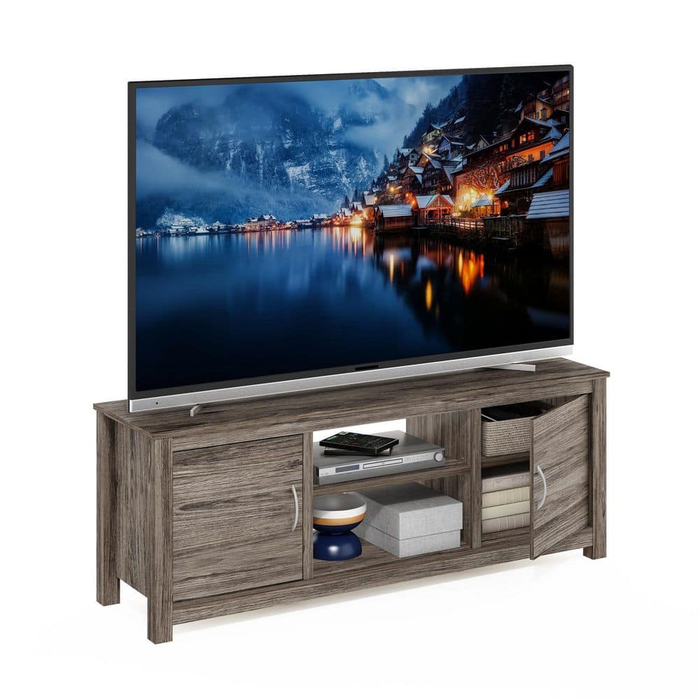 Rustic Oak 60" TV Stand with Cabinets and Adjustable Shelves