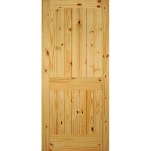 36 in. x 80 in. Right-Handed 2-Panel Solid Core Unfinished Arch Top V-Grooved Knotty Pine Single Prehung Interior Door