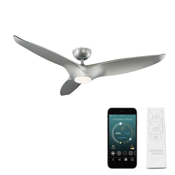Modern Forms Morpheus III 60 in. 3000K Integrated LED Indoor/Outdoor Automotive Silver Smart Ceiling Fan with Bluetooth Remote