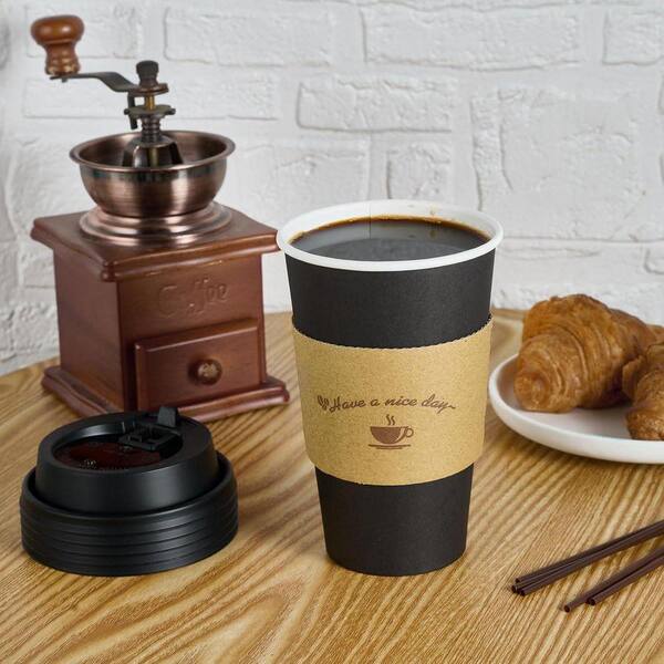 Lynzavix Black Disposable Paper Coffee Cups with Lids Sleeves Stirring  Sticks 16 oz.. 100 Per Case Hot Cold Drinks Plastic 29DPH005675 - The Home  Depot