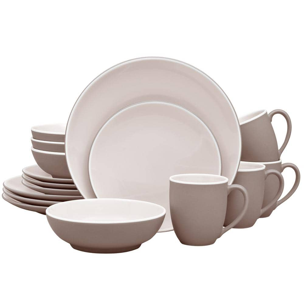 Noritake ColorTrio Clay 16-Piece (Tan) Porcelain Coupe Dinnerware Set, Service for 4