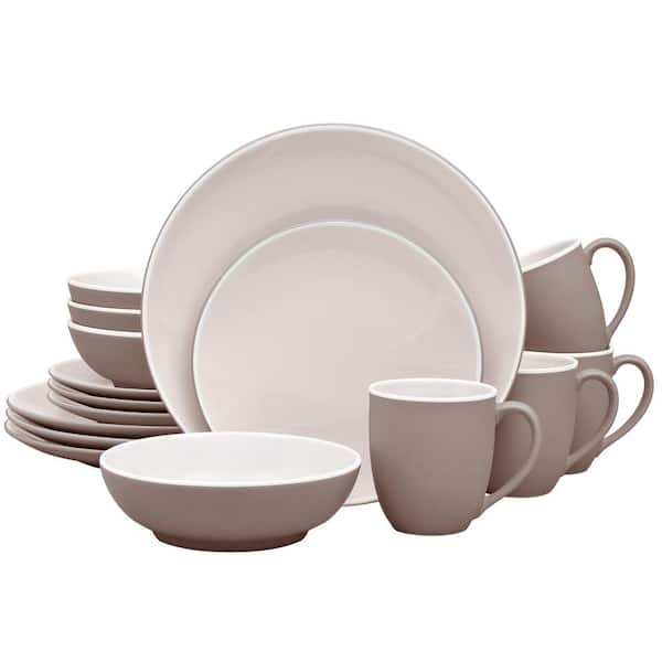 Noritake Colotrio Clay 16-Piece (Tan) Porcelain Coupe Dinnerware Set, Service for 4