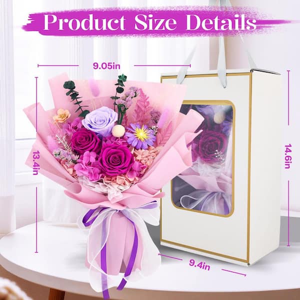 Dracelo 13.4-Inch Purple Artificial Preserved Rose Bouquet