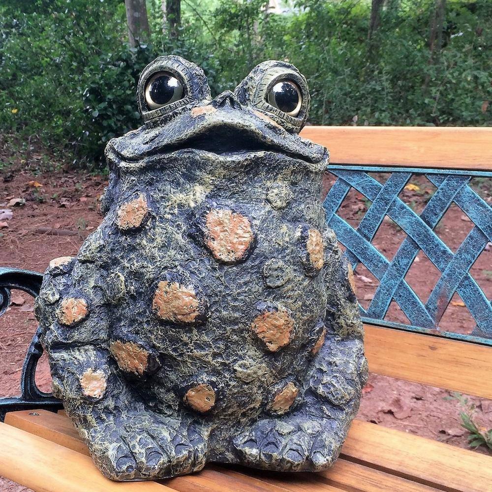 Whimsical Natural Green Handcrafted Garden Toad Statue