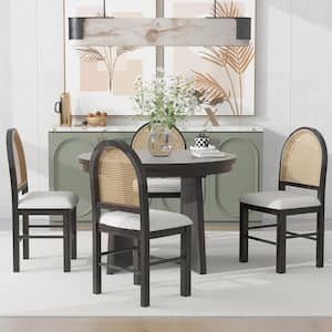 5 -Piece Espresso Round MDF Top Extendable Dining Table Set with 4 Upholstered Chairs