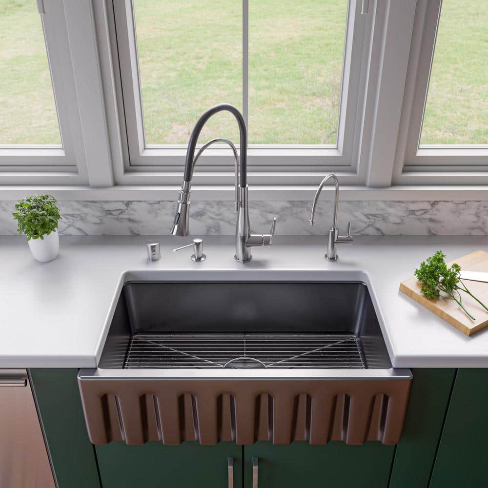 33'' Black Gloss Fireclay Farmhouse Kitchen Sink