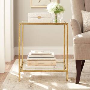 Bella Square Gold Leaf Metal and Glass Accent Table (20 in. W x 24 in. H)