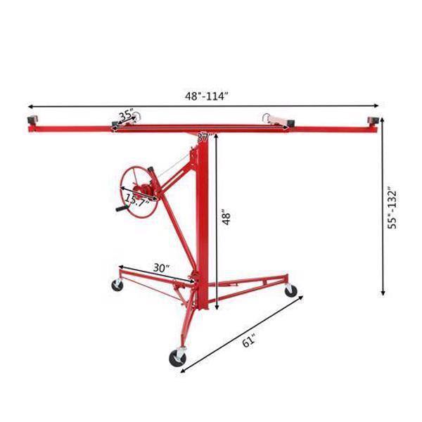 11 ft Heavy Duty Red Steel Drywall Lifter Panel Hoist with Rolling Casters