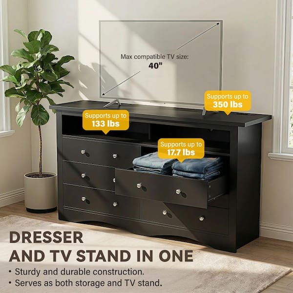 LACOO 6 Drawer Dresser with LED Lights & Open Storage Shelf, Black Dresser Chest of Drawers for Bedroom V-WD-0964A-0 LACOO 6 Drawer Dresser with LED Lights & Open Storage Shelf, Black Dresser Chest of Drawers for Bedroom V-WD-0964A-0