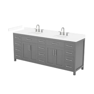 Beckett 84 in. Double Freestanding Dark Gray Bath Vanity with White Cultured Marble Top