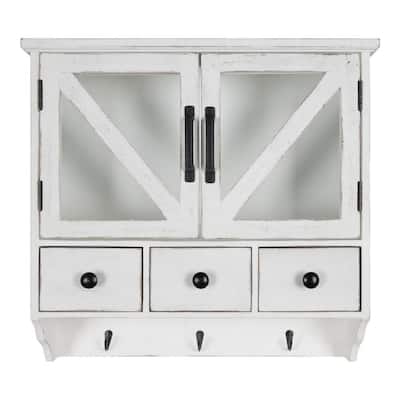 Hutchins 6 in. x 21 in. x 20 in. White Wood Decorative Cubby Wall Shelf with Hooks