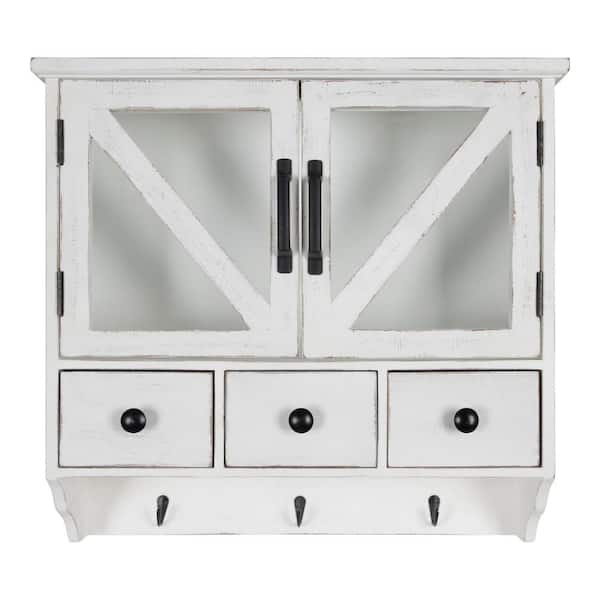 Kate and Laurel Hutchins 6 in. x 21 in. x 20 in. White Wood Decorative Cubby Wall Shelf with Hooks