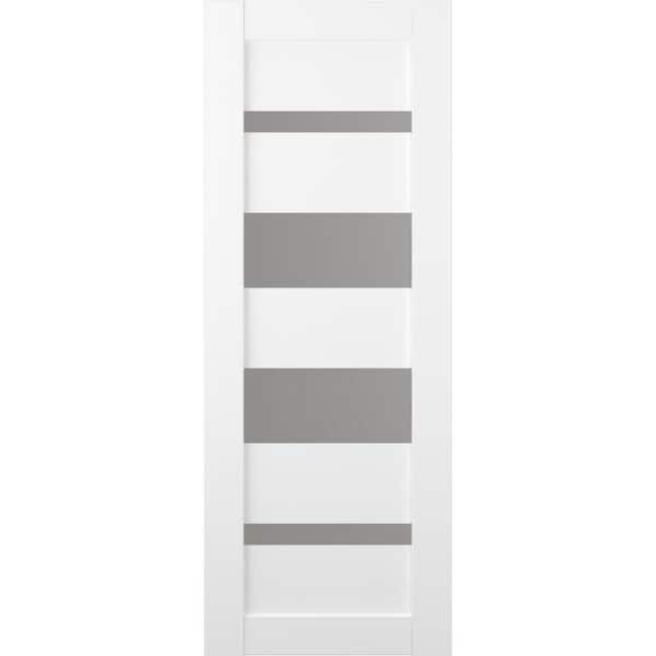 Mirella 36 in. x 96 in. No Bore 5-Lite Solid Core Frosted Glass Bianco Noble Finished Wood Composite Interior Door Slab