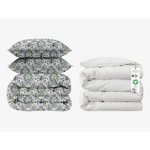 GOTS Certified 4-Pieces Multi-Colored Floral 100% Organic Cotton Duvet Cover Set with 400 GSM Wool Comforter