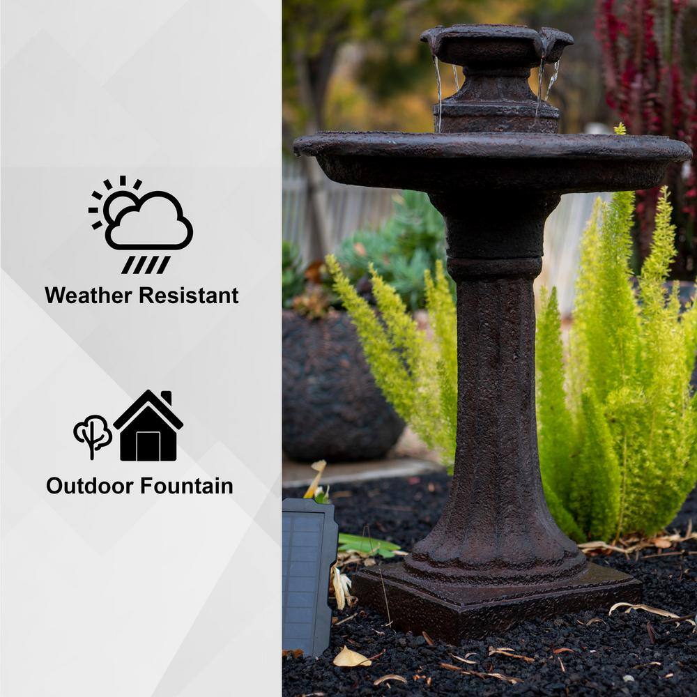 28" Brown Resin Solar Powered Outdoor Birdbath Water Fountain