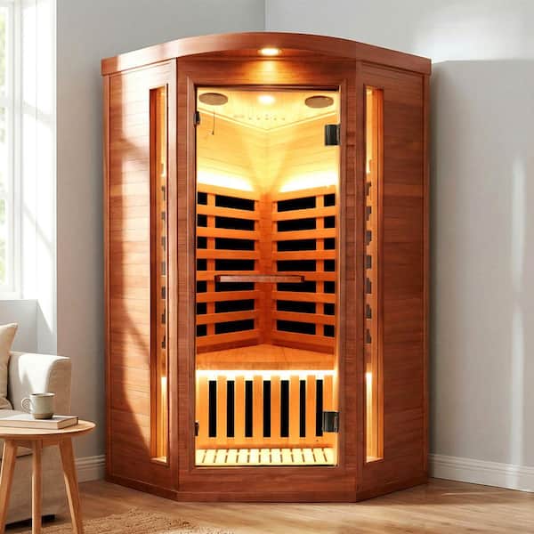 Spygo Moray 1-Person Indoor Okoume Wood Far-Infrared Corner Sauna