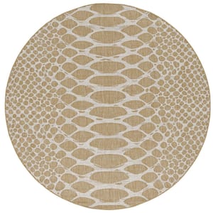 Isla Natural 8 ft. Round Glam Distressed Indoor/Outdoor Area Rug