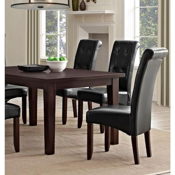 7pc Espresso Dining Room Kitchen Set Table 6 Brown Leather Parson Chairs 7 piece 