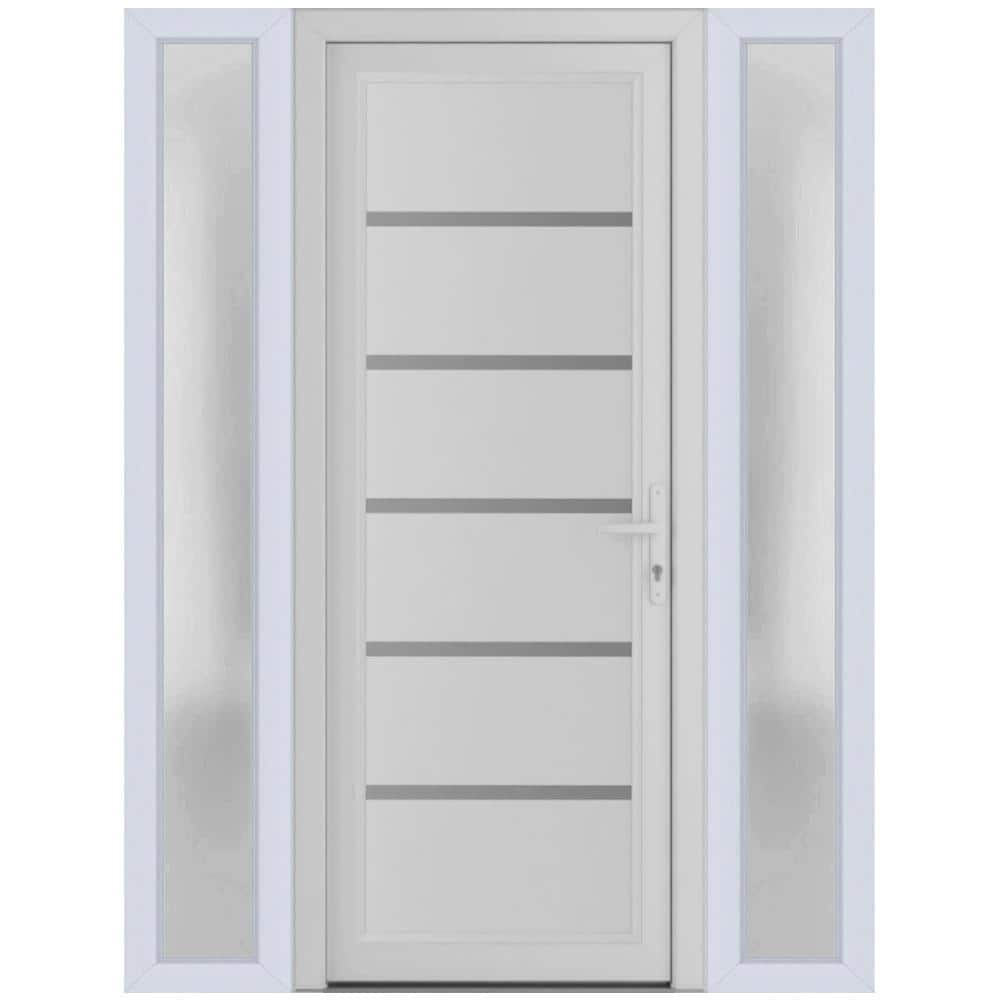 58 in. x 80 in. Left-hand/Inswing Frosted Glass White Silk Steel Prehung Front Door with Hardware price history on PriceWatchPro