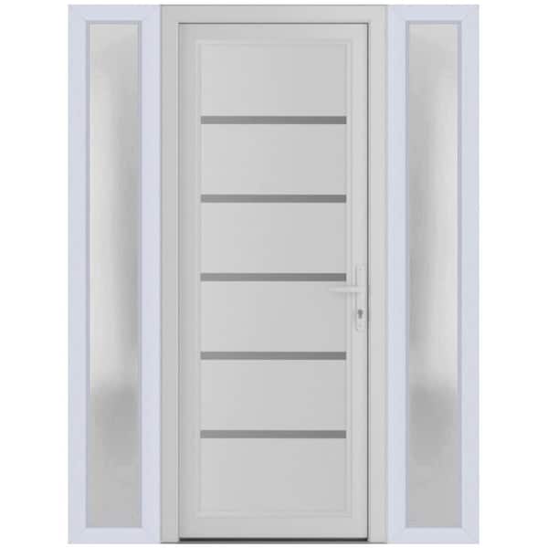 62 in. x 80 in. Left-hand/Inswing Frosted Glass White Silk Steel Prehung Front Door with Hardware