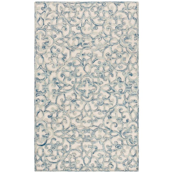SAFAVIEH Trace Blue/Ivory Doormat 3 ft. x 5 ft. Distressed Floral Area Rug