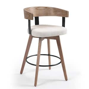 Beck 26 in. Beige Wood Counter Stool with Linen Fabric Seat 1 (Set of Included)