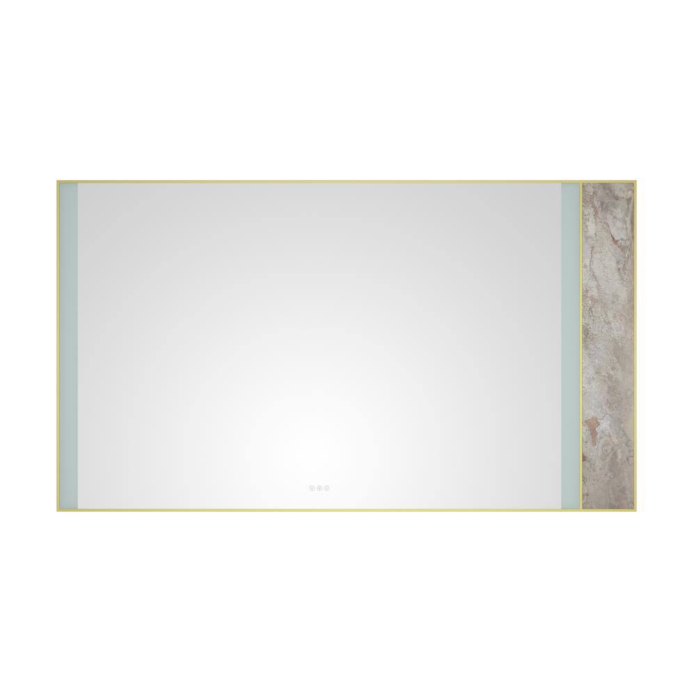 WELLFOR 84 in. W x 48 in. H Rectangular Stainless Steel Gold Framed LED