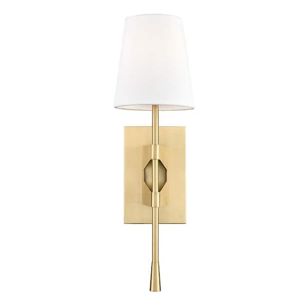 Millennium Lighting 5.5 in. 1-Light Vintage Brass Sconce Linen