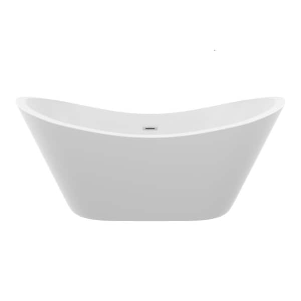 59 in. x 29.5 in. Double Slipper Acrylic Freestanding Soaking Bathtub with Center Drain in Glossy White