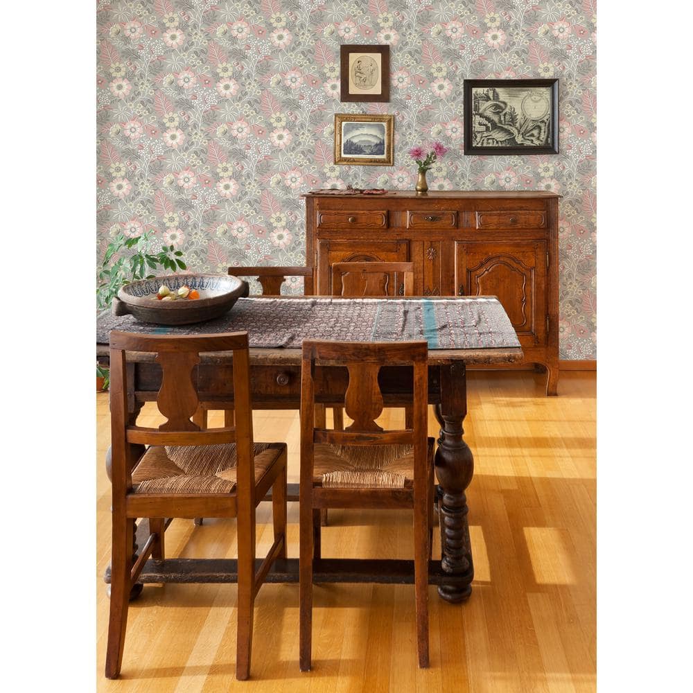Voysey Pink and Taupe Floral Non-Woven Wallpaper