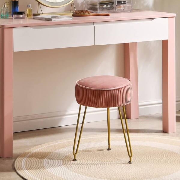 rose gold dressing table stool Wudkey Pink 18 in. Tall Velvet Makeup Vanity with Golden Steel Legs, Round Ottoman for Couch Side Table Men's Vintage Watches