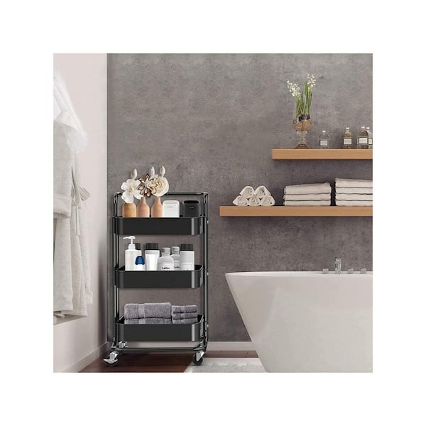 OLUMAT Black Kitchen Cart with Spacious Storage Capacity