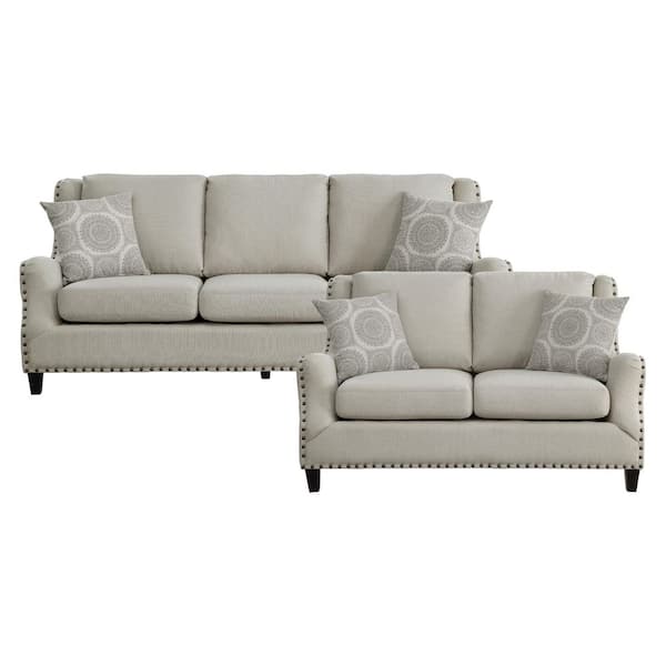 EVERGLADE HOME Tulay 144.5 in. W Slope Arm Fabric Rectangle Sofa in Beige