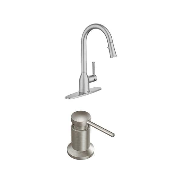 Adler Single-Handle Pull-Down Kitchen Faucet with Power Clean and Soap Dispenser in Spot Resist Stainless (2-Piece)