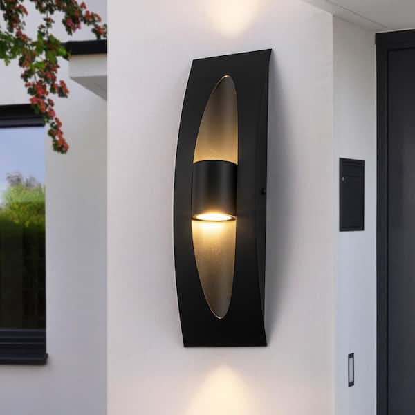 Acerbis 2-Light Matte Black Rectangle Integrated LED Outdoor Cylinder Wall Sconce with Up/Down Light