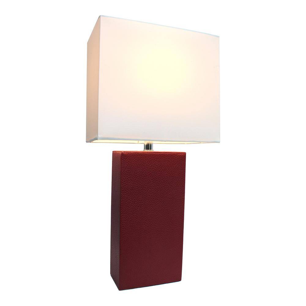 21" Red Leather Modern Table Lamp with White Shade