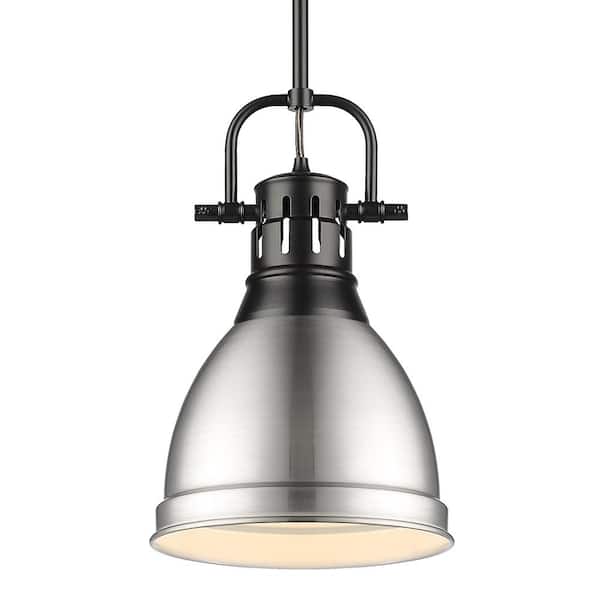 Golden Lighting Duncan 100-Watt 1-Light Matte Black Pendant Light with Silver Shade and No Bulbs Included
