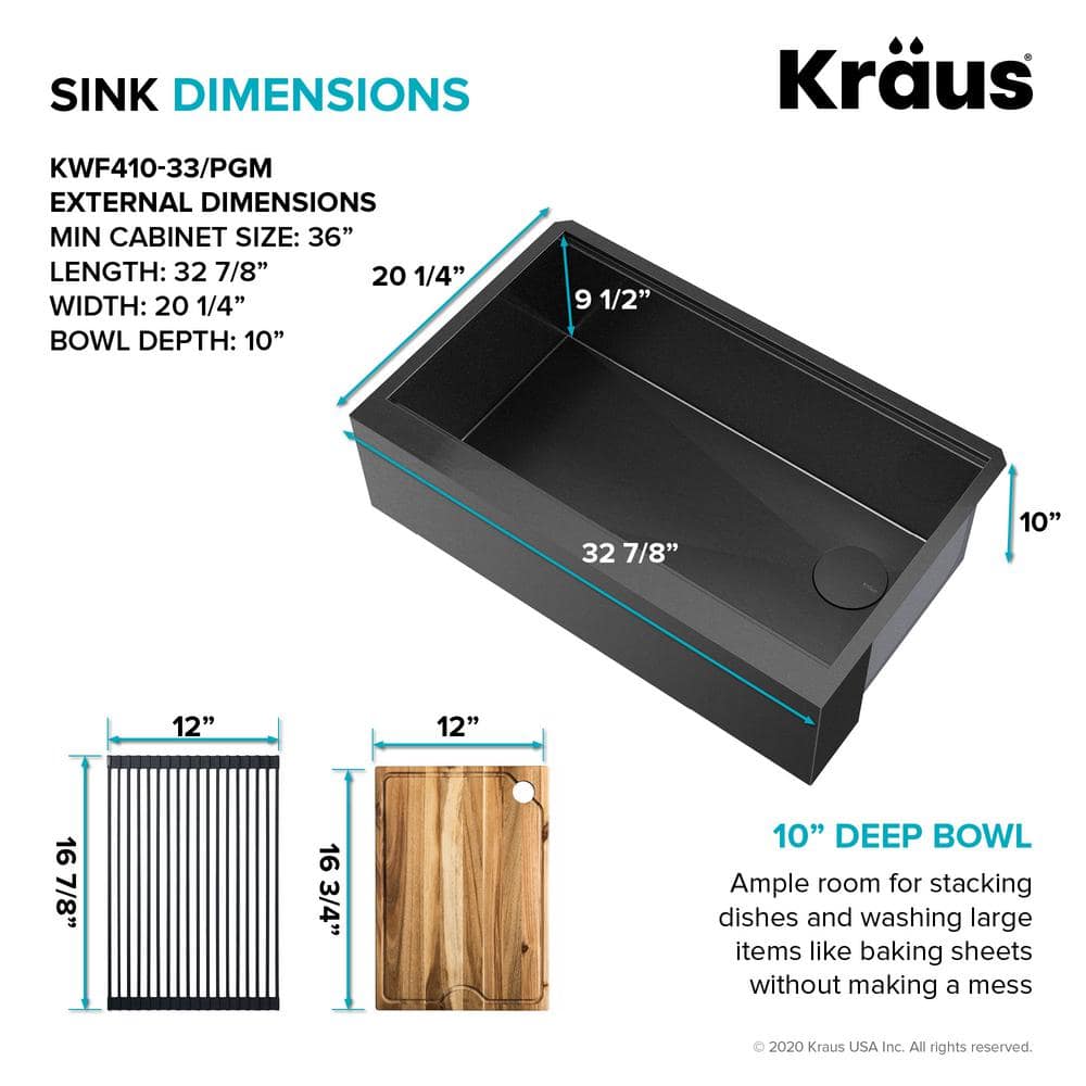 Kore 33" Black Stainless Steel Farmhouse Single Bowl Kitchen Sink