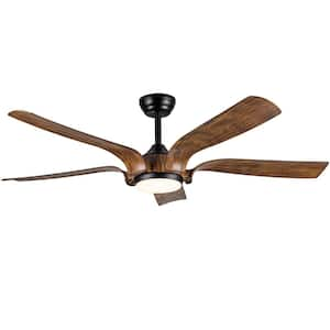 Splenda 56 in. Smart Indoor Matte Black Ceiling Fans with Integrated LED, Faux Wood Blades and Remote Control