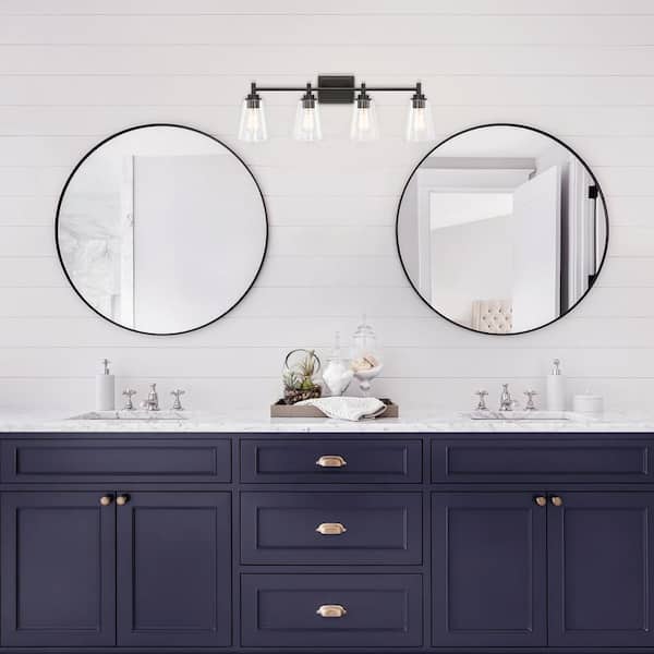 Westin 31 in. 4-Light Matte Black Industrial Vanity Light with Clear Glass Shades