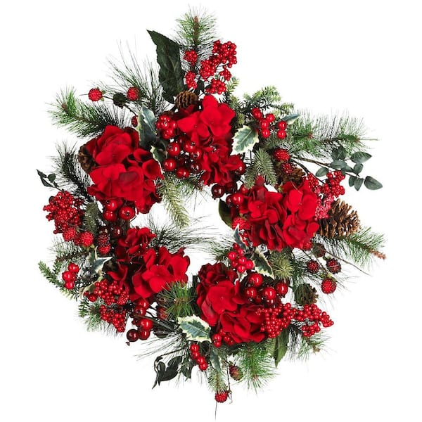 Nearly Natural 22in. Artificial Holiday Hydrangea Wreath