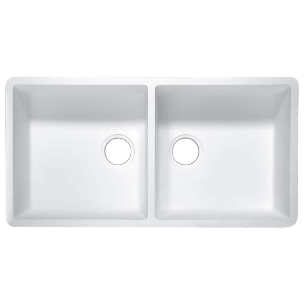 Petima 35.43'' White Stone Double Bowl Farmhouse Sink