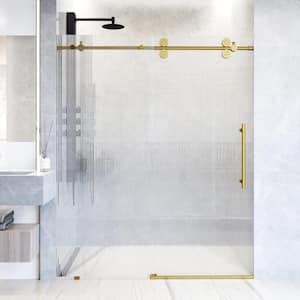 Elan 56 to 60 in. W x 74 in. H Sliding Frameless Shower Door in Matte Brushed Gold with 3/8 in. (10 mm) Fluted Glass