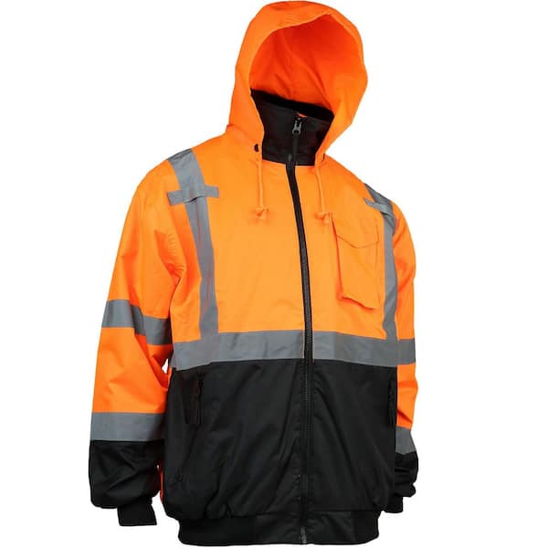PIP Men's Small ANSI Type R Class-3 Value Orange and Black Bottom Bomber Jacket